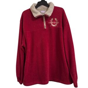 Ransom Ranch Red Fleece Sherpa Collar Cowgirl Horseshoe Embroidered Pullover XXL
